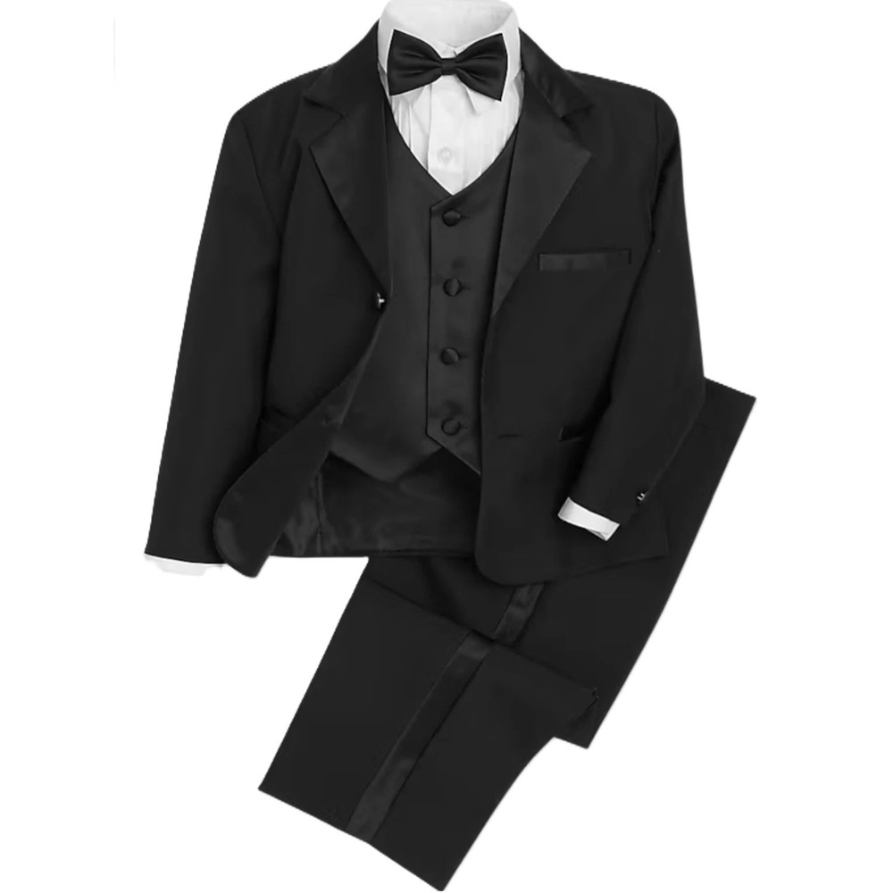 Peanut Butter Boys Size 7 Black 5Pc Tuxedo Suit Set Formal Wedding SAME DAY SHIP